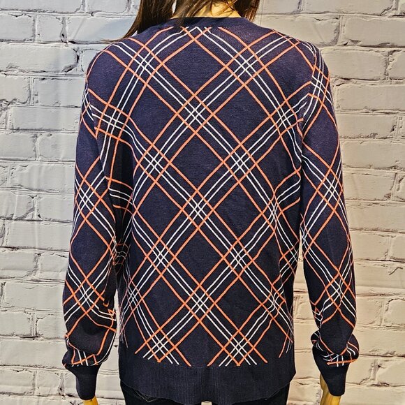 CHARTER CLUB, Navy blue/white/pink plaid cotton cardigan - Picture 12 of 13